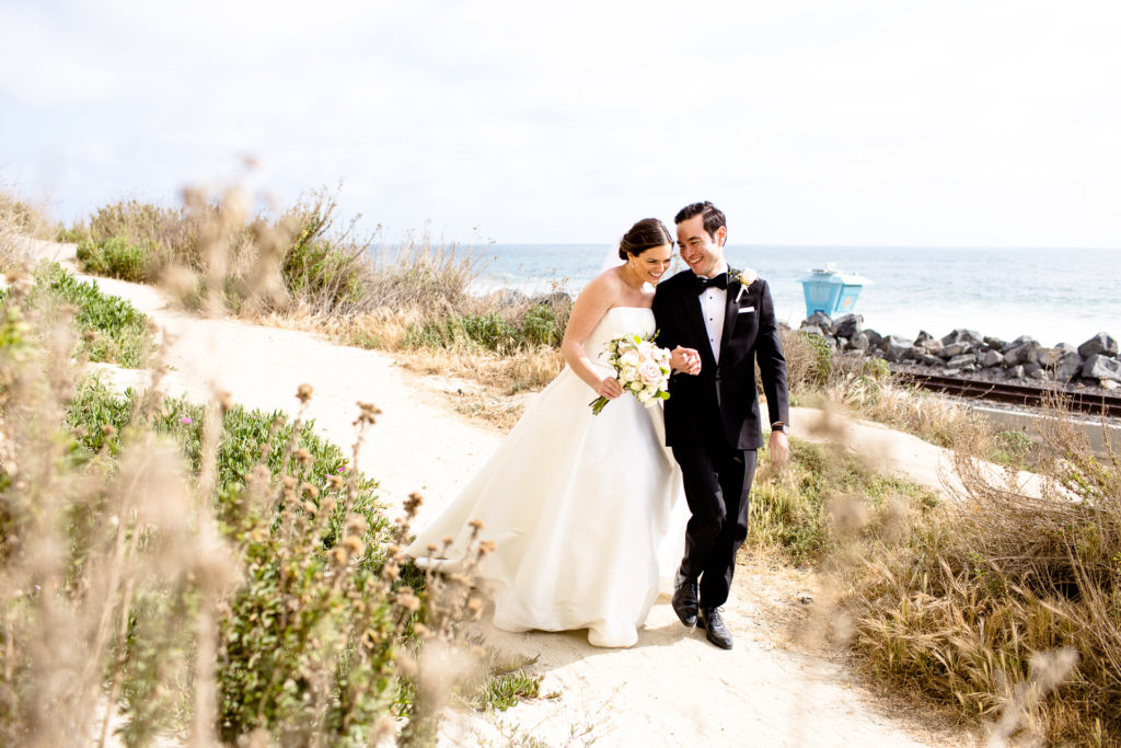 San Clemente beach bride and groom wedding portraits