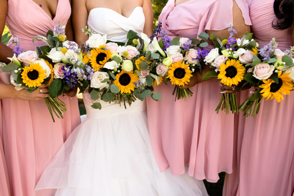 los angeles backyard wedding inspiration - sunflower bouquets