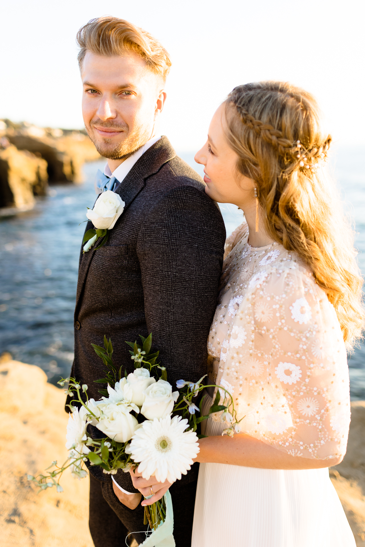 sunset cliffs, san diego wedding bride and groom portraits