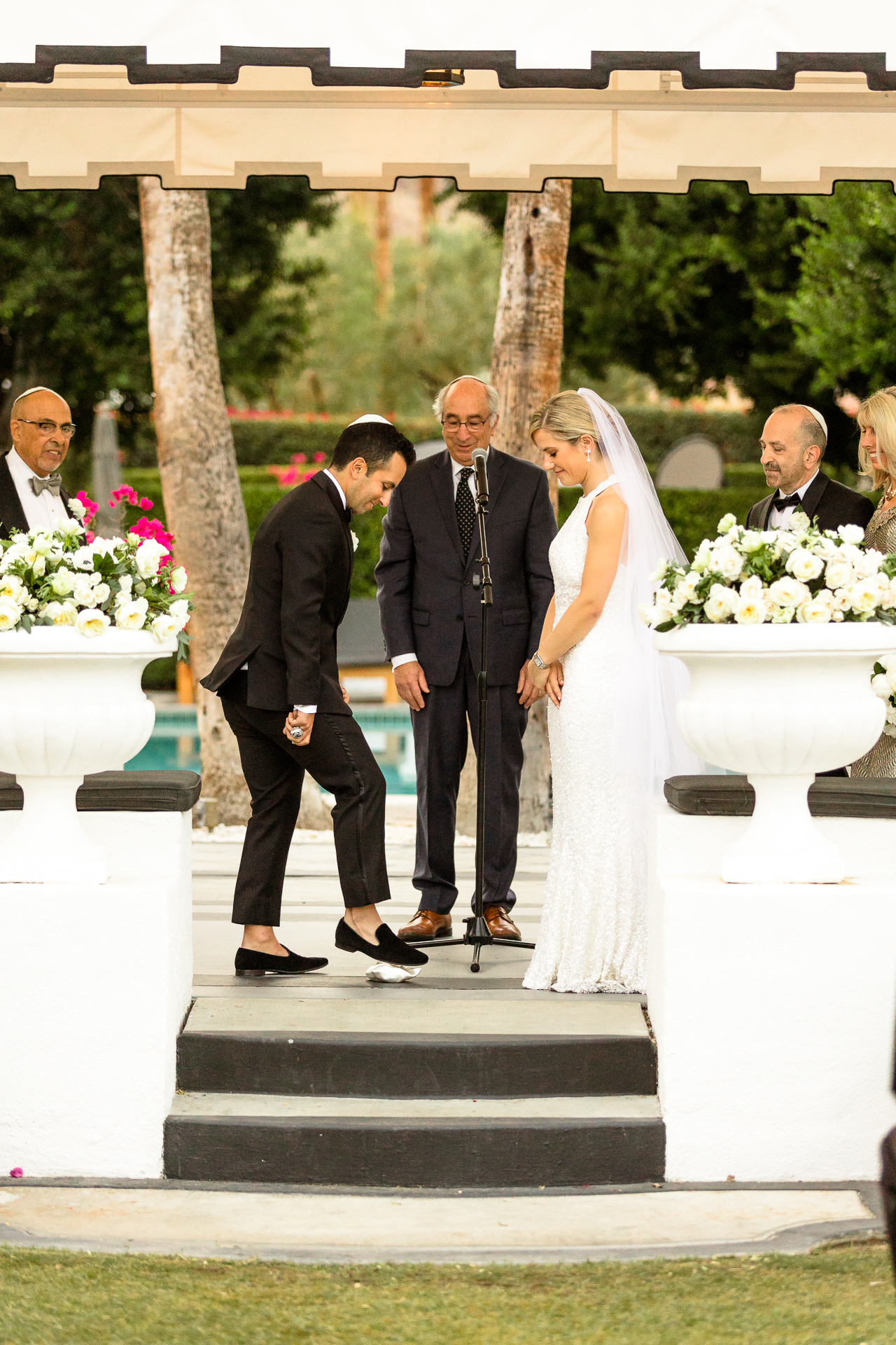 Avalon Hotel wedding, Palm Springs California - groom breaking the glass