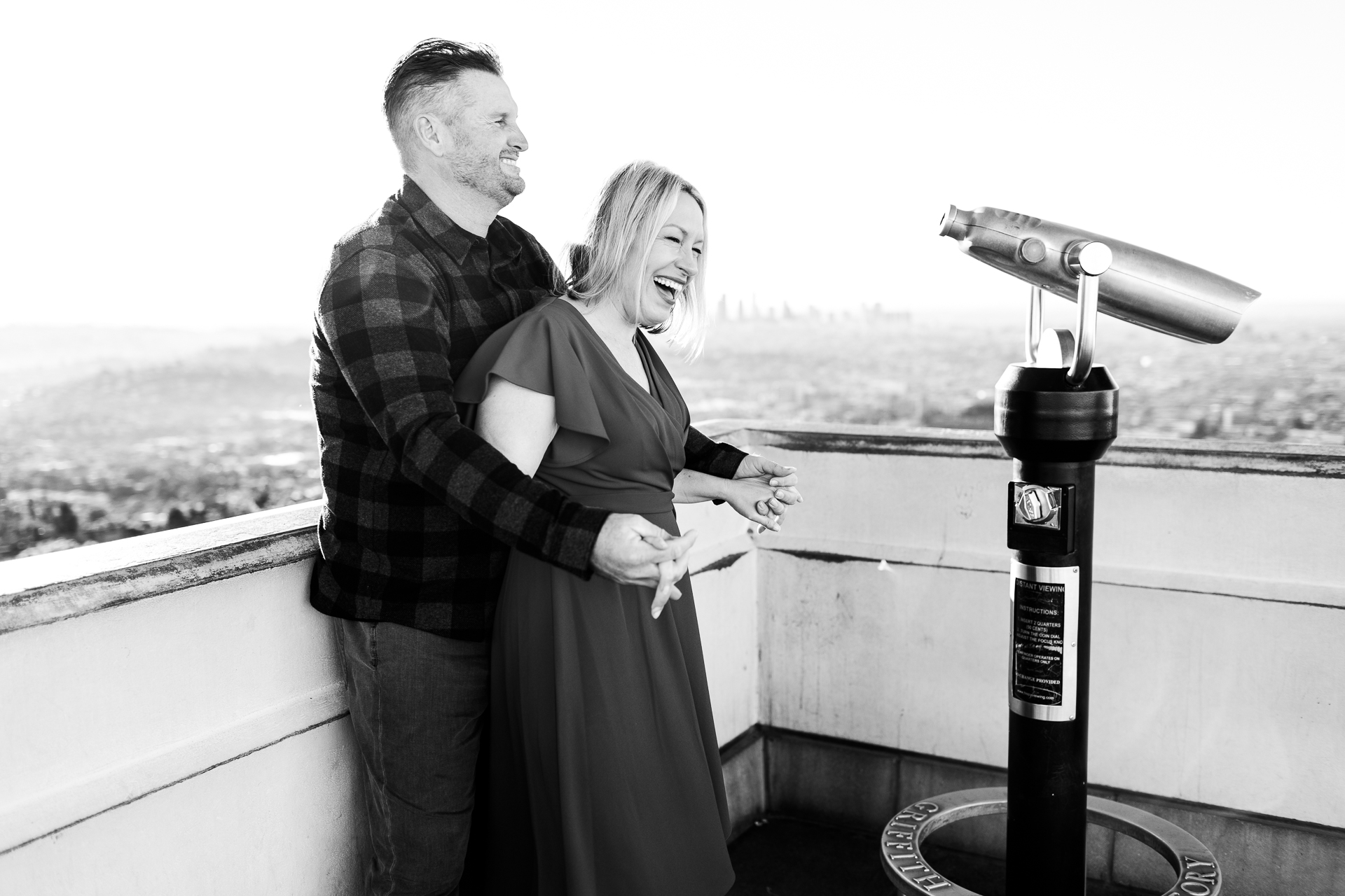 Griffith Observatory engagement photoshoot in black and white