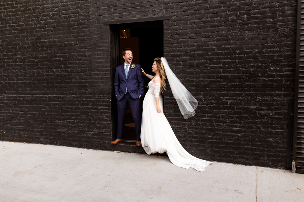 downtown los angeles wedding portraits - bride and groom - black brick alley