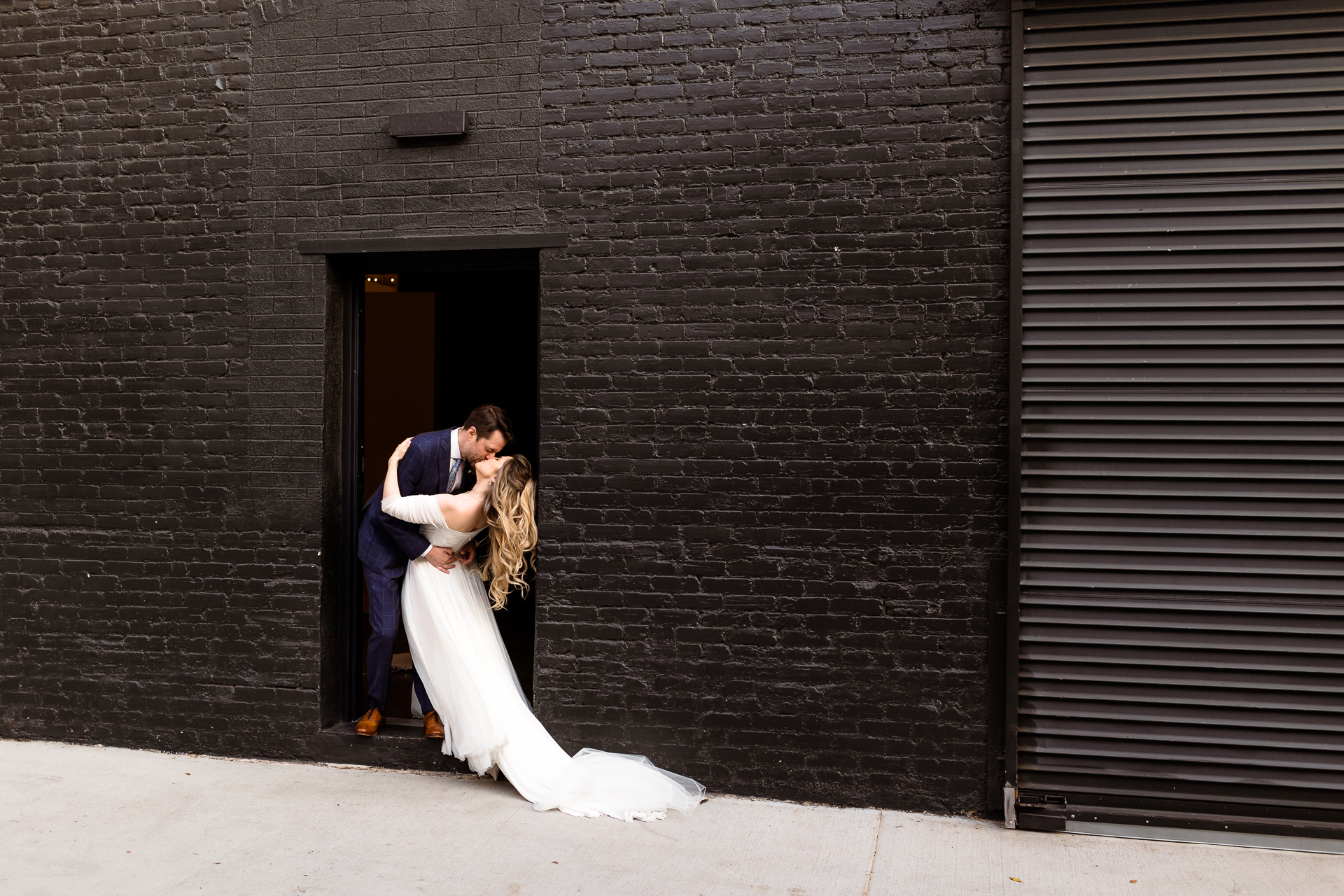 downtown los angeles wedding portraits - bride and groom - black brick alley