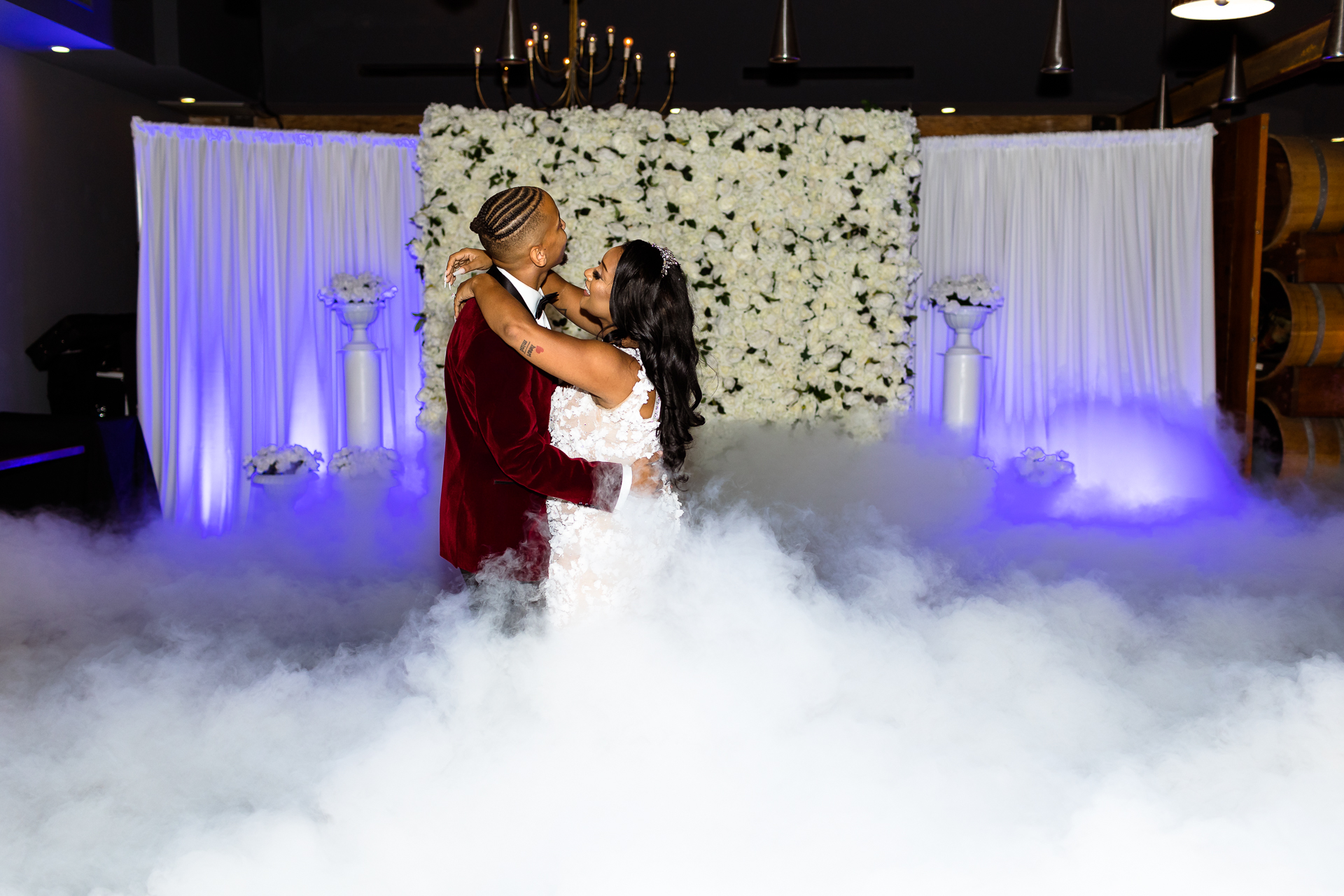 bride and groom first dance at madera kitchen wedding venue