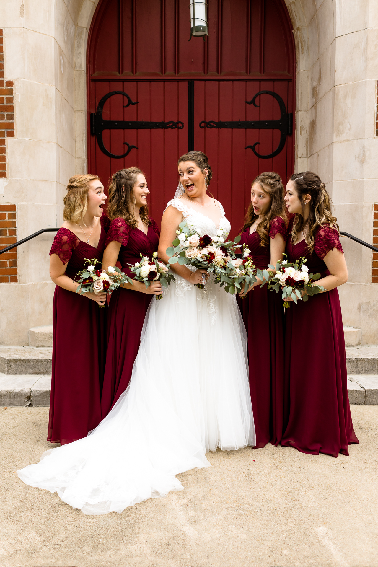 hickory north carolina wedding photography, holy trinity lutheran church wedding, maroon bridesmaids inspiration