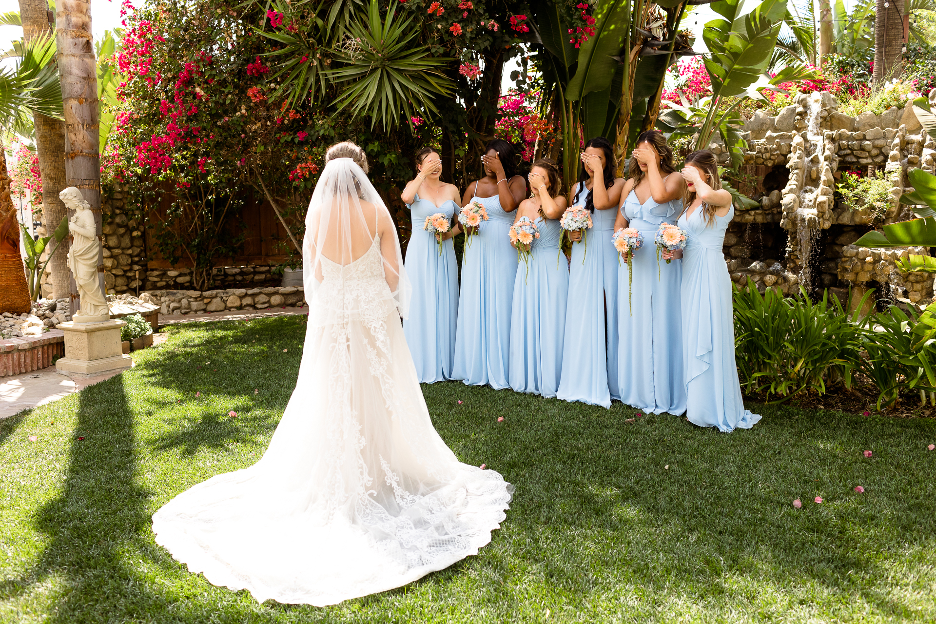 rancho de las palmas wedding, moorpark california, socal wedding photography, bridesmaids first look